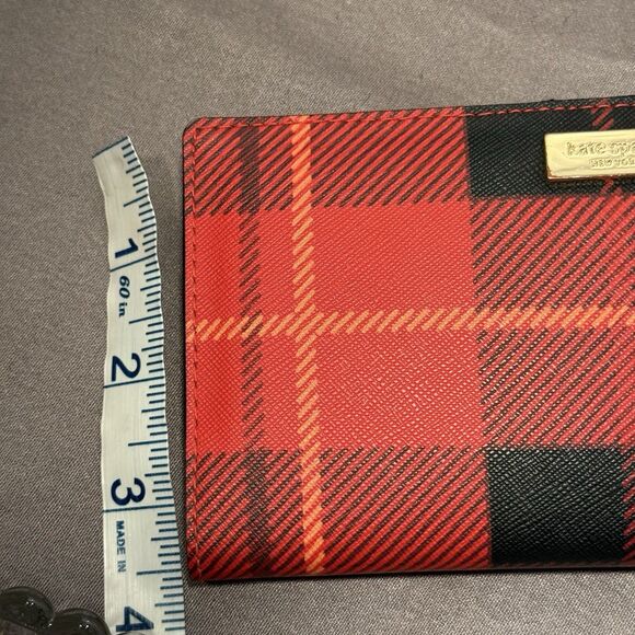 Kate Spade Classic Red Black Plaid Bifold Wallet With Coin Purse and Card Holder - Picture 12 of 12